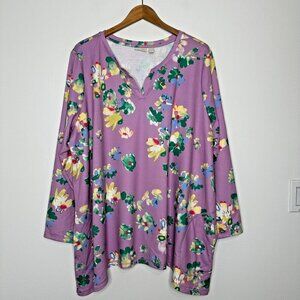Logo Lounge Lori‎ Goldstein Tunic Top Size 3X Purple Floral